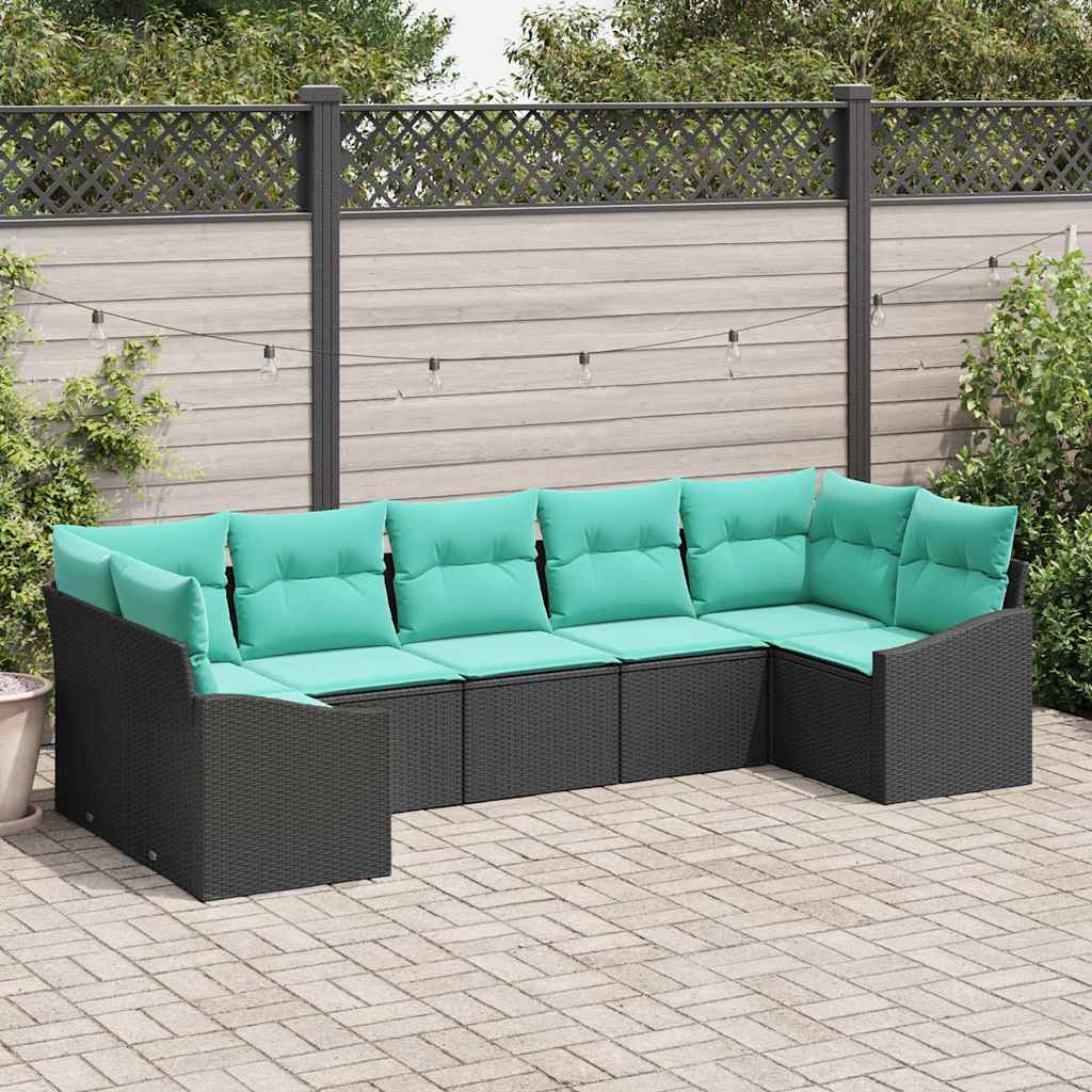 Bankstel met kussen 7 pcs Zwart poly rattan – afbeelding 1