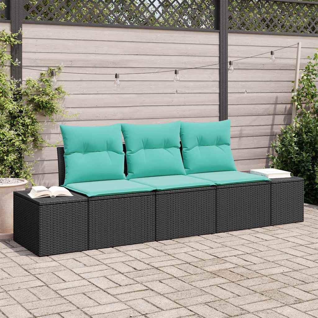 Bankstel met kussen 3 pcs Zwart poly rattan – afbeelding 1