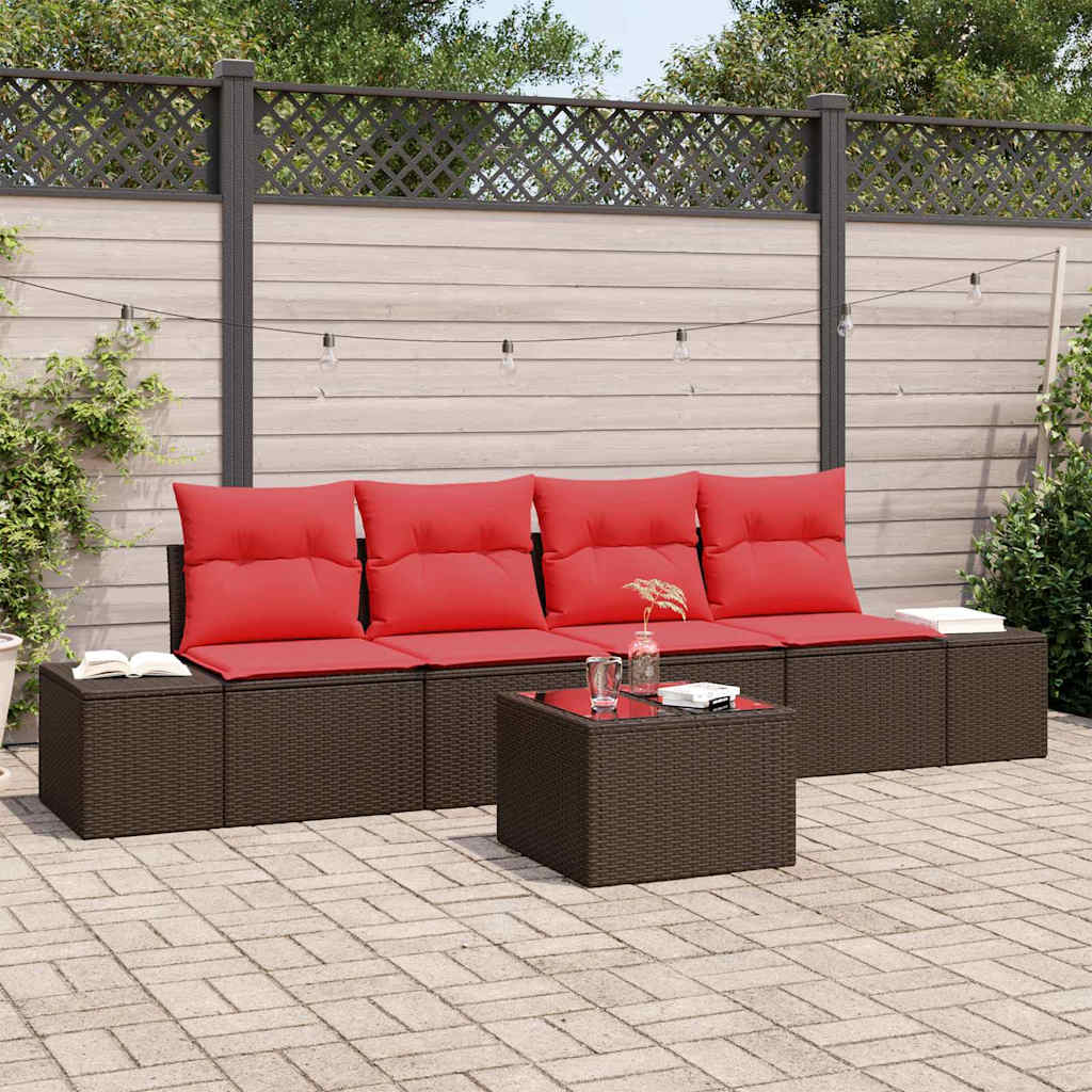 Bankstel met kussen 5 pcs Bruin poly rattan – afbeelding 1