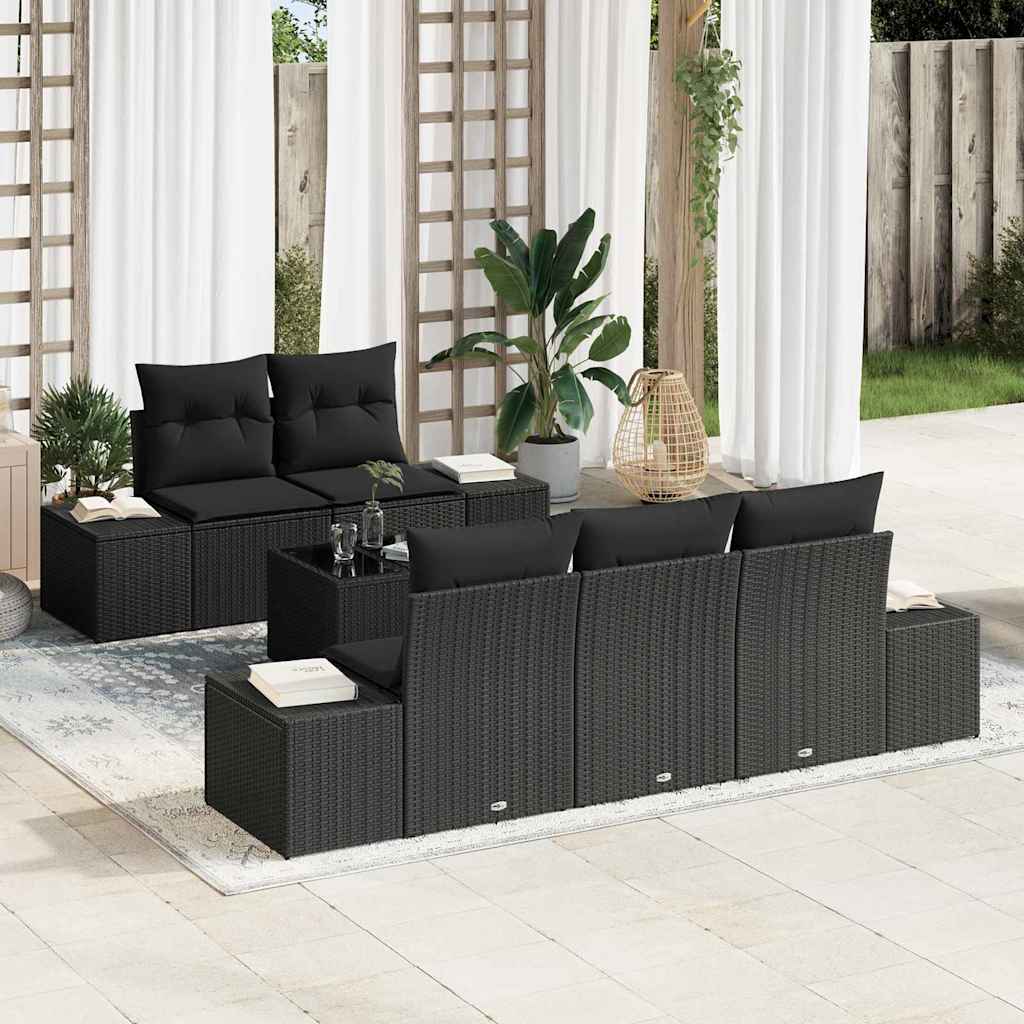 Tuin Sofa Set met kussen Zwart poly rattan – afbeelding 1
