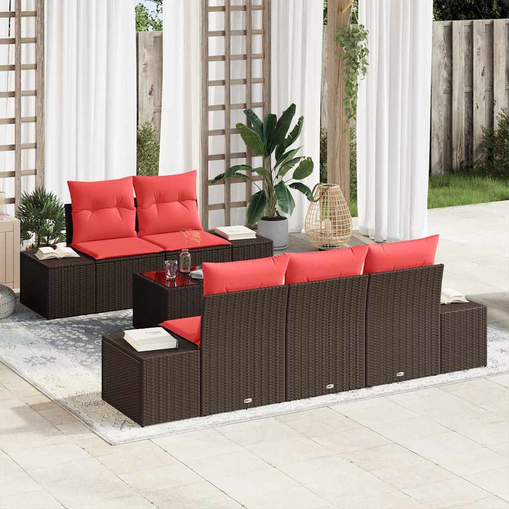 Tuin Sofa Set met kussen 6 pcs Bruin poly rattan – afbeelding 1