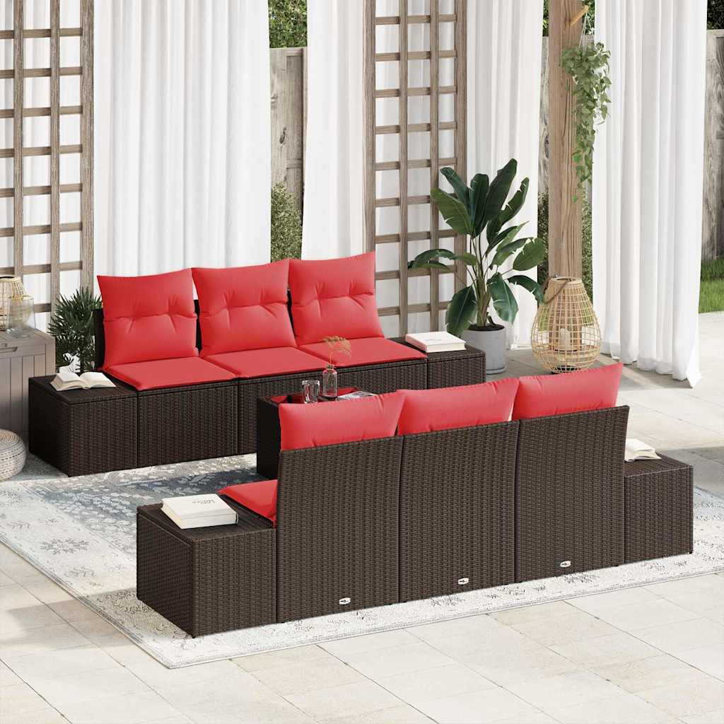 Tuin Sofa Set met kussen 7 pcs Bruin poly rattan – afbeelding 1