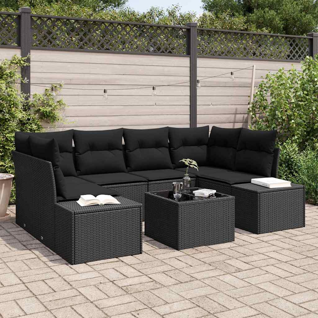 Tuin Sofa Set met kussen 7 pcs Zwart poly rattan – afbeelding 1