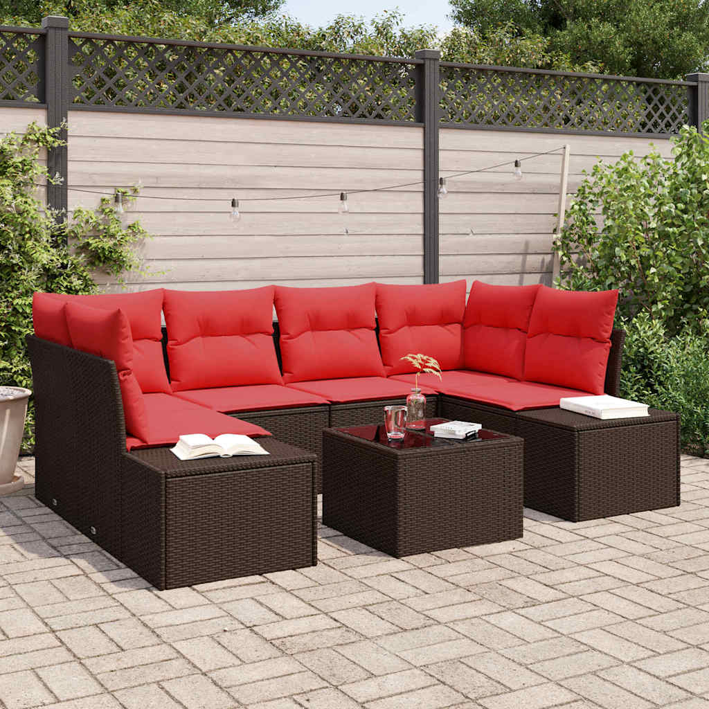 Tuin Sofa Set met kussen 7 pcs Bruin poly rattan – afbeelding 1