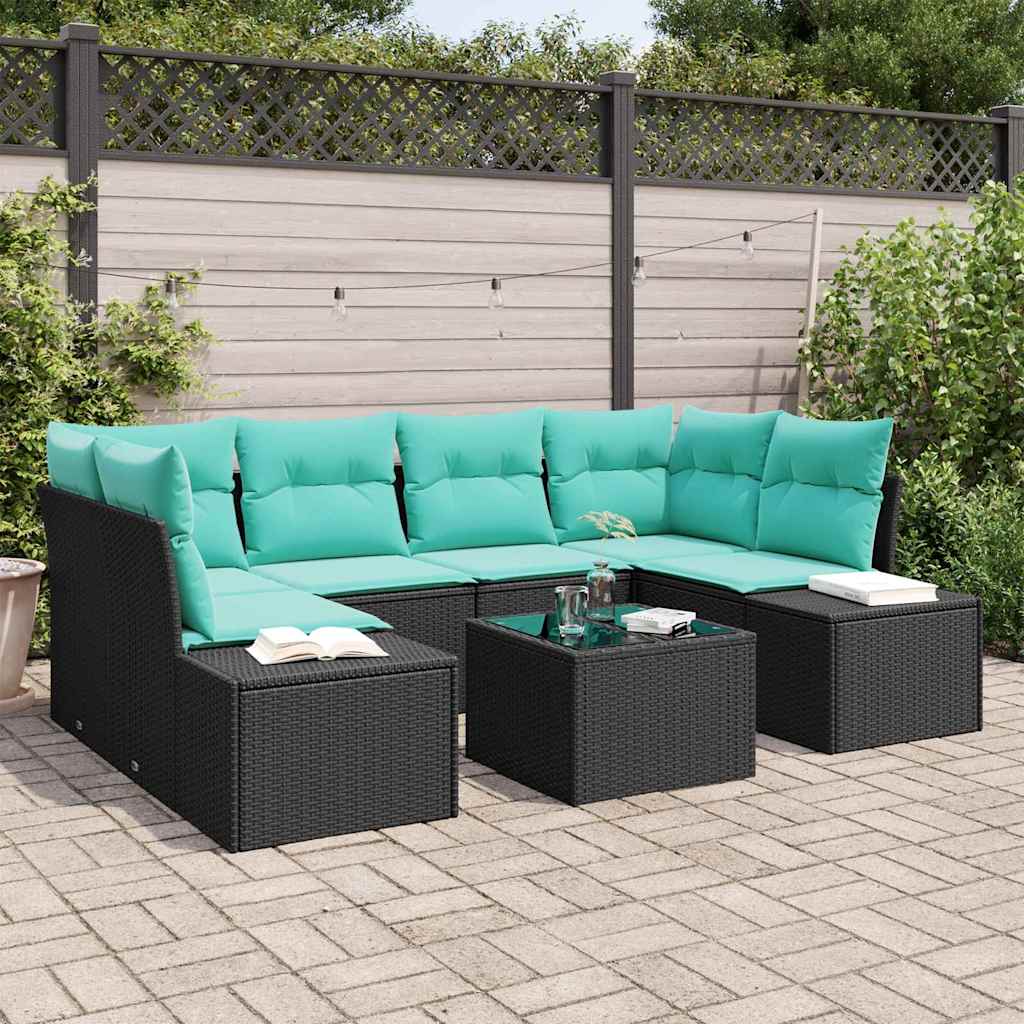 Tuin Sofa Set met kussen 7 pcs Zwart poly rattan – afbeelding 1
