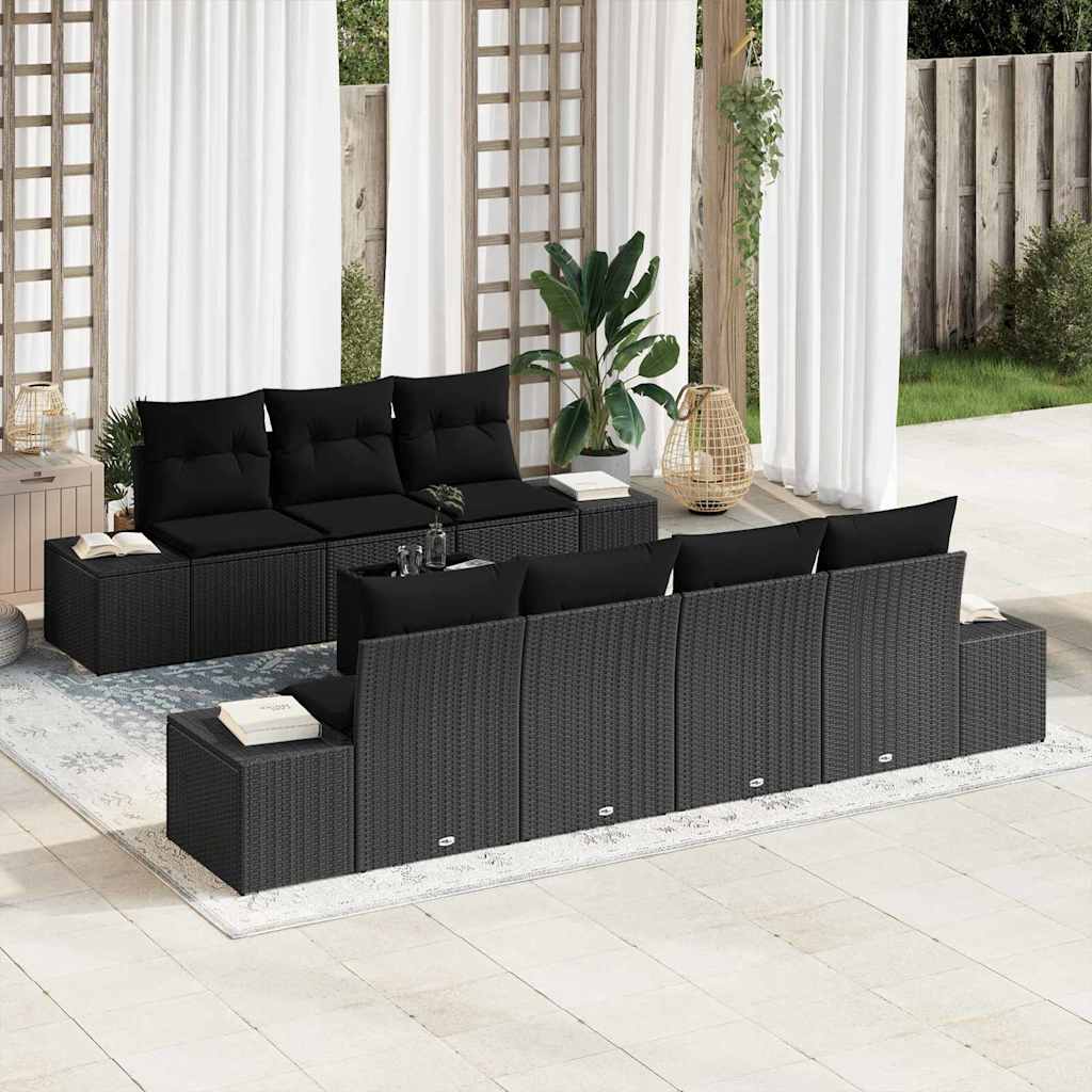 Tuin Sofa Set met kussen 8 pcs Zwart poly rattan – afbeelding 1