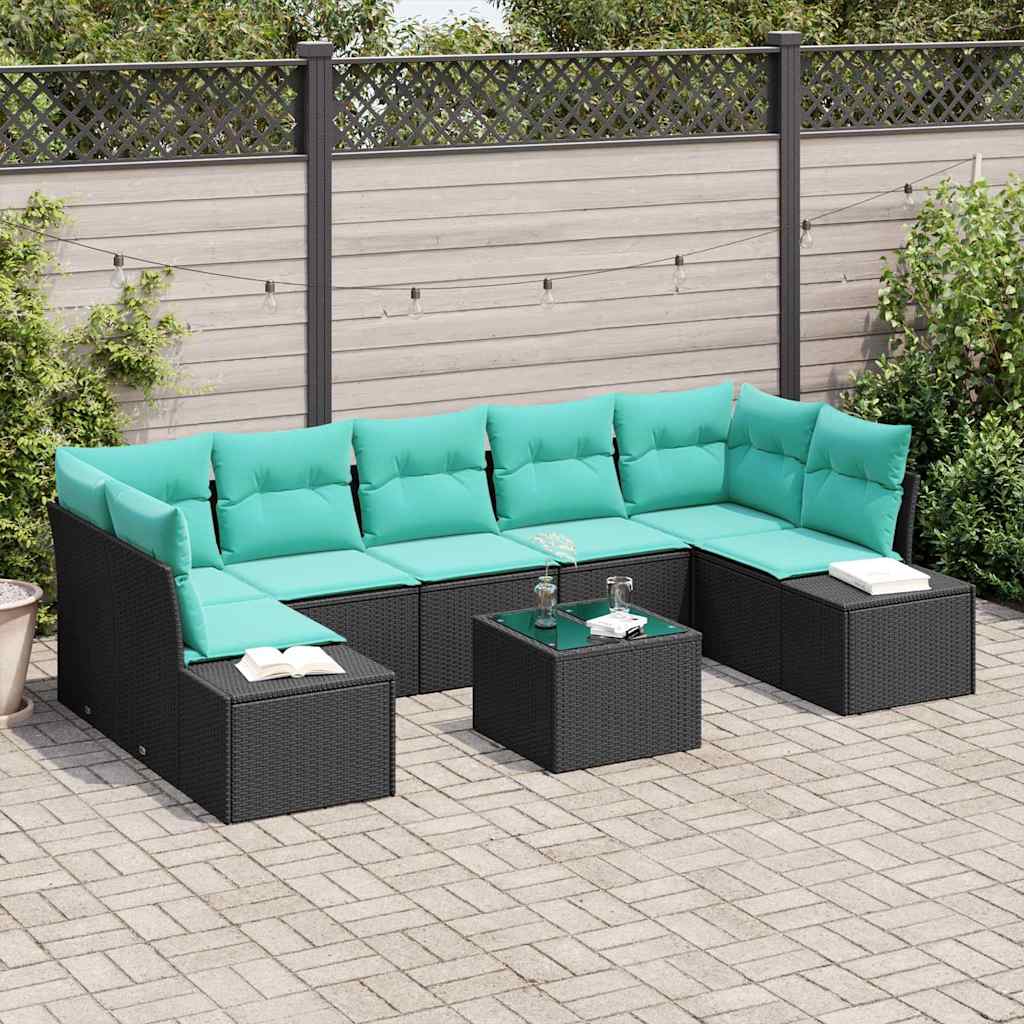 Tuin Sofa Set met kussen 8 pcs Zwart poly rattan – afbeelding 1