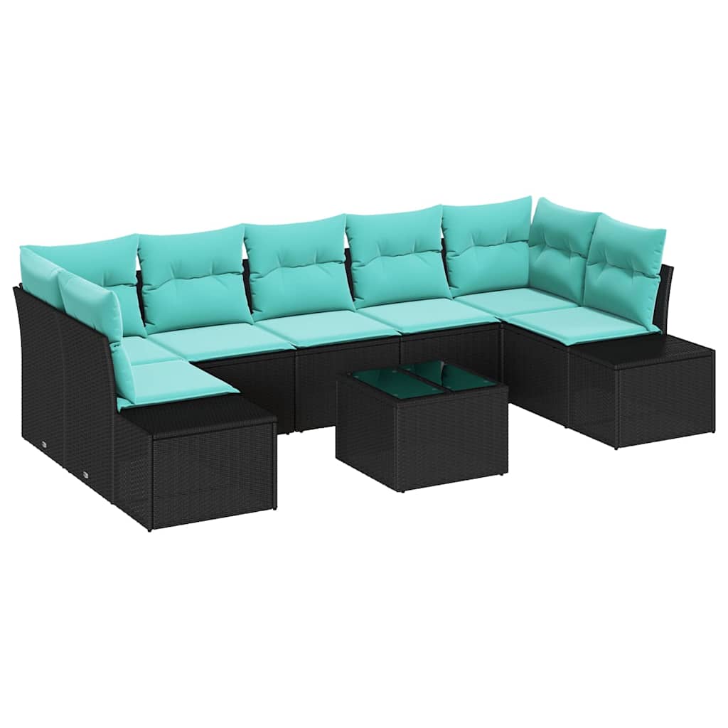 Tuin Sofa Set met kussen 8 pcs Zwart poly rattan – afbeelding 2