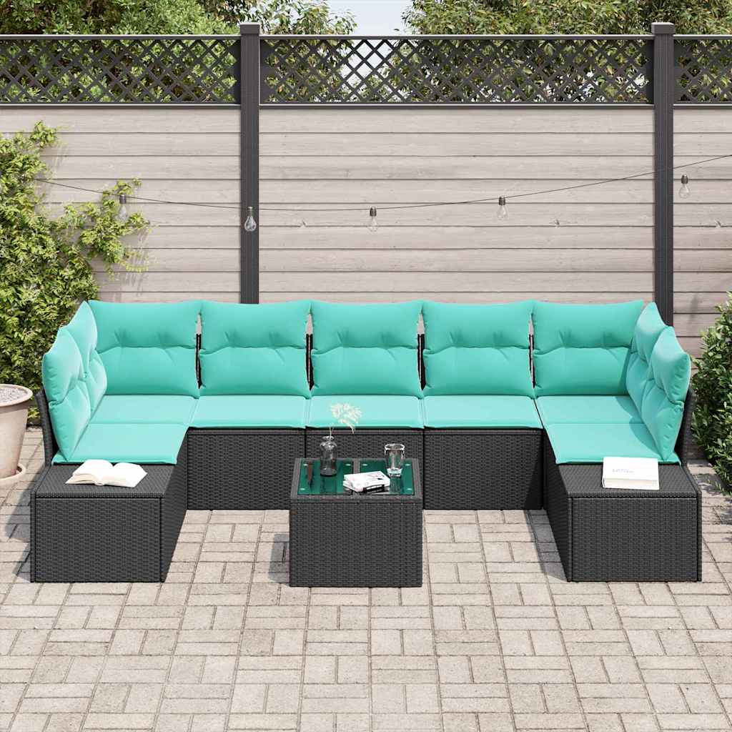 Tuin Sofa Set met kussen 8 pcs Zwart poly rattan – afbeelding 3