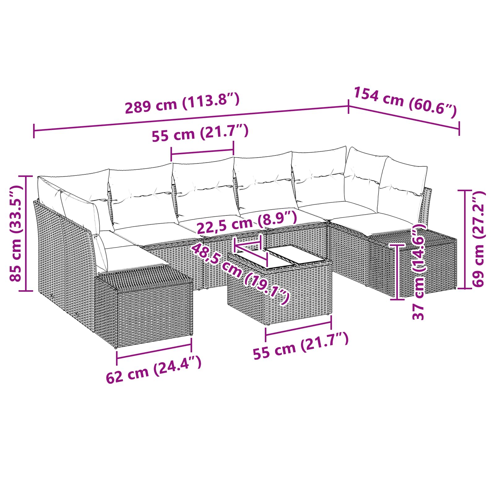 Tuin Sofa Set met kussen 8 pcs Zwart poly rattan – afbeelding 9