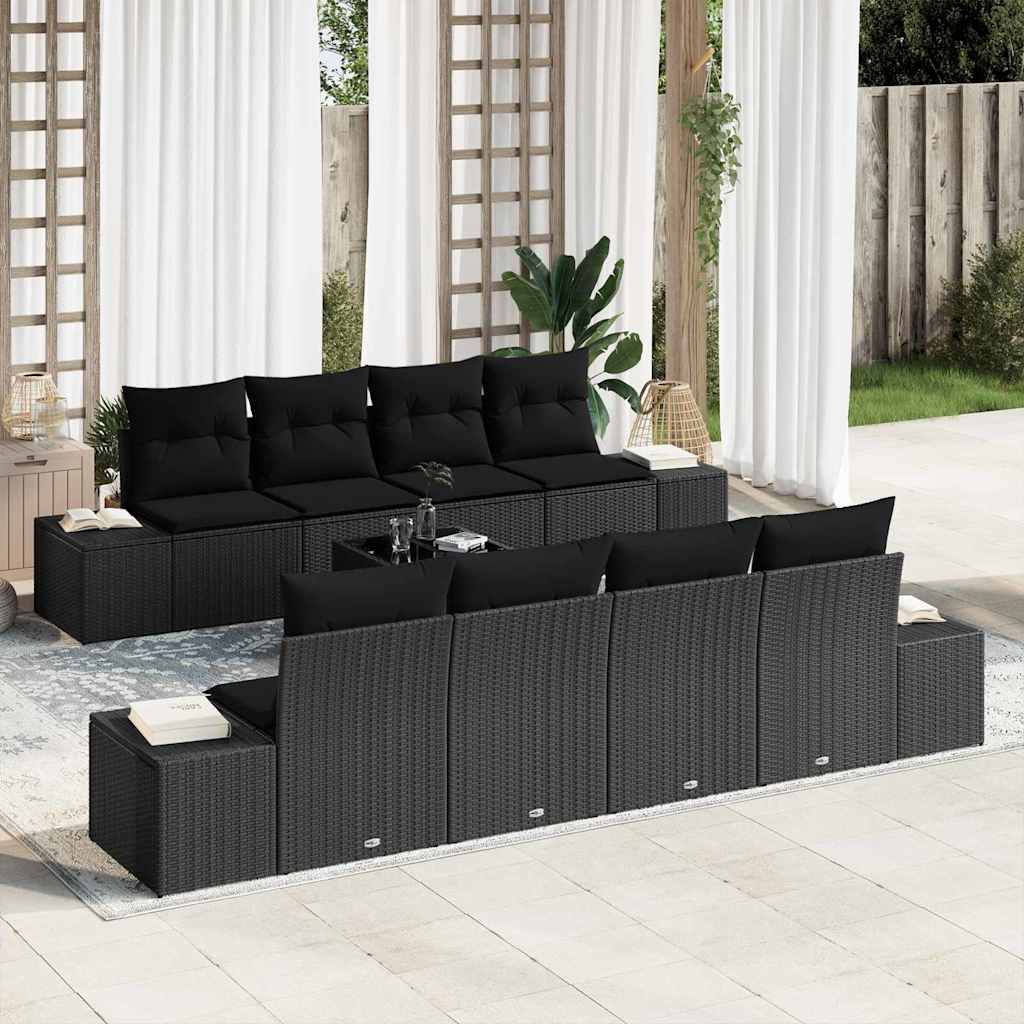 Tuin Sofa Set met kussen 7 pcs Zwart poly rattan