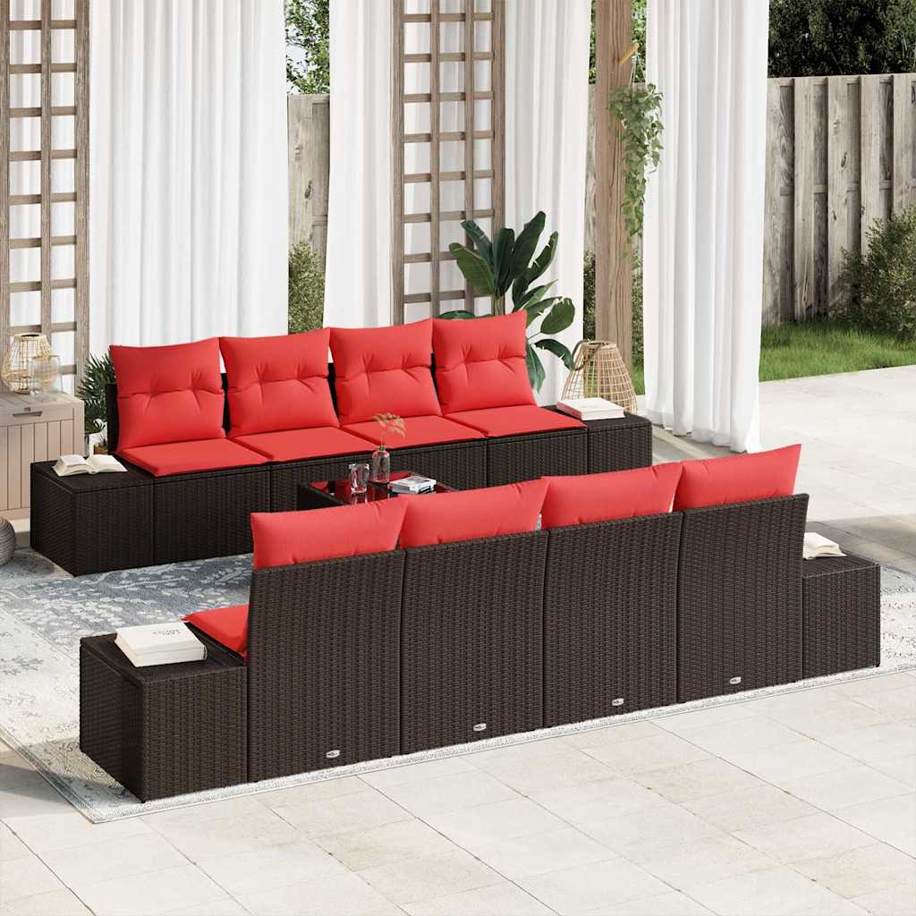 Tuin Sofa Set met kussen 9 pcs Bruin poly rattan – afbeelding 1
