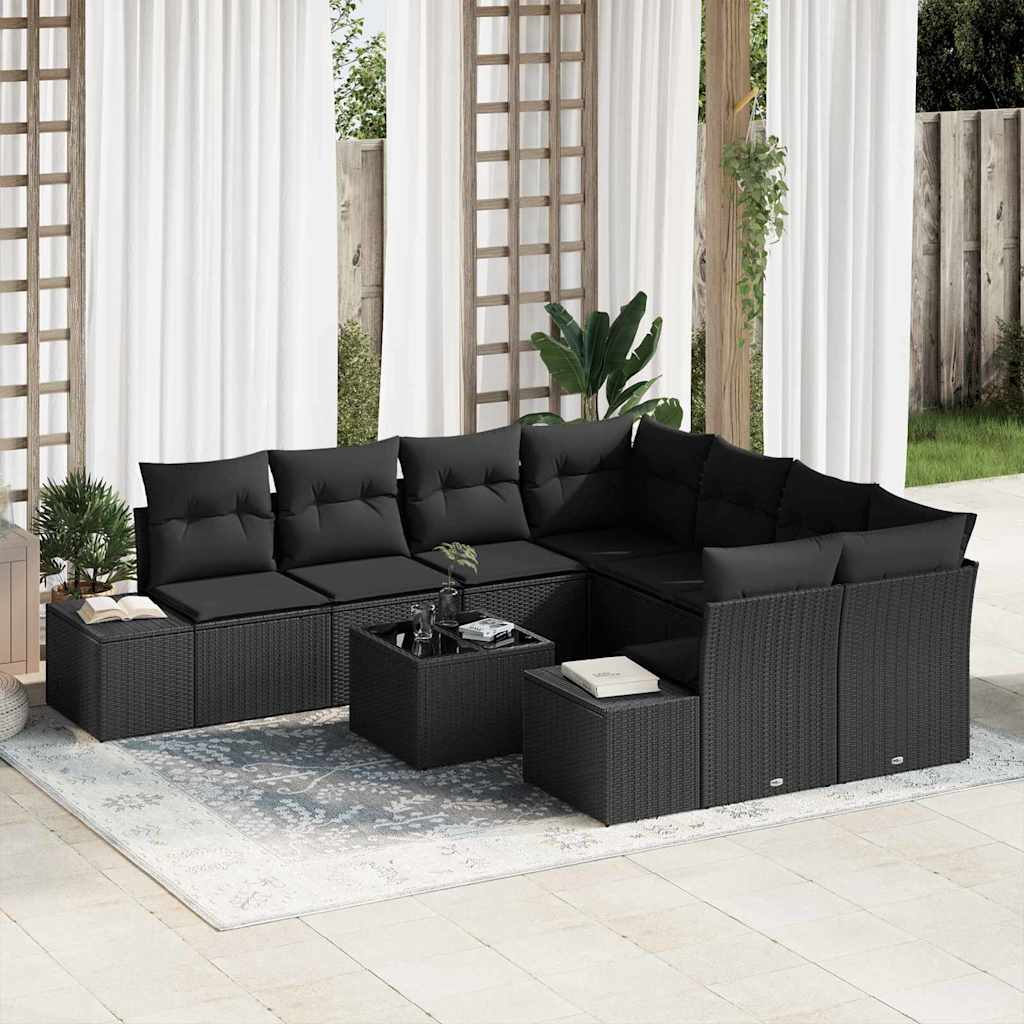Tuin Sofa Set met kussen 9 pcs Zwart poly rattan – afbeelding 1
