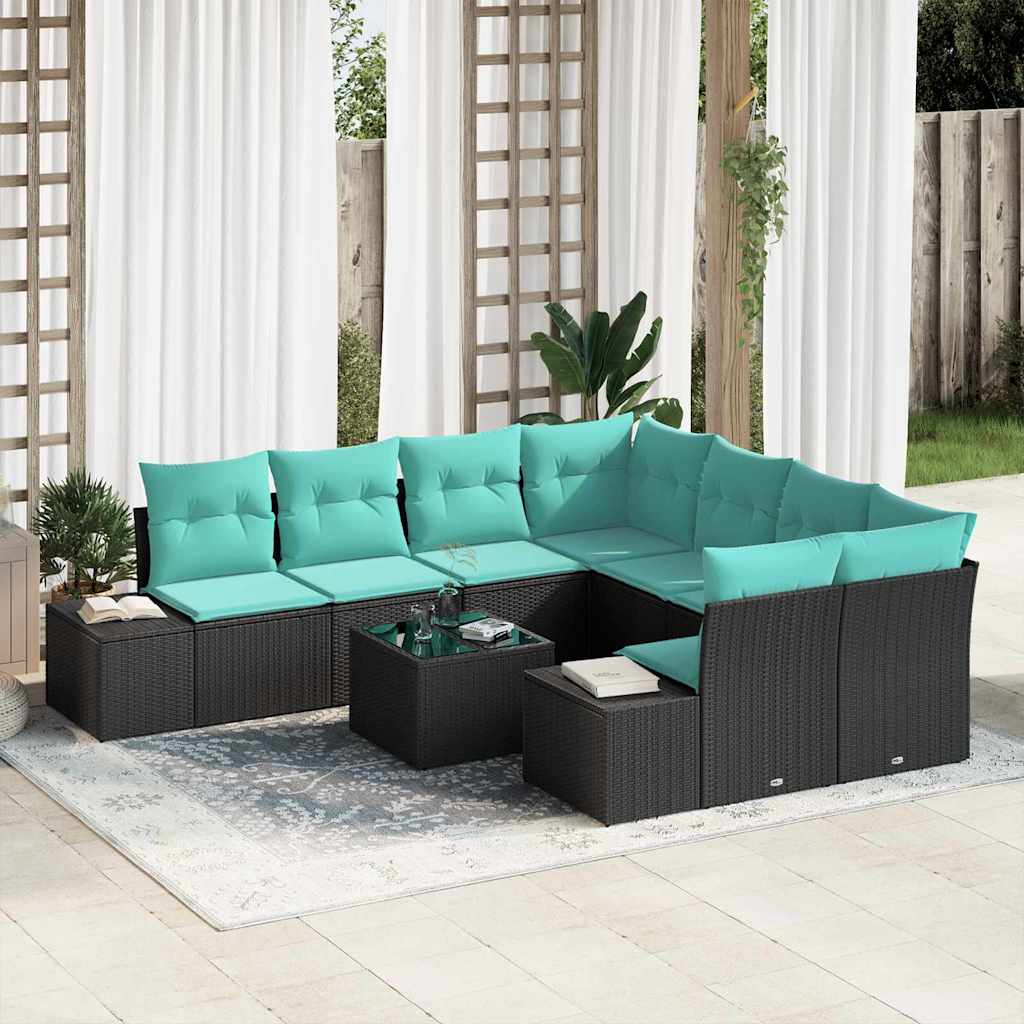 Tuin Sofa Set met kussen 9 pcs Zwart poly rattan – afbeelding 1