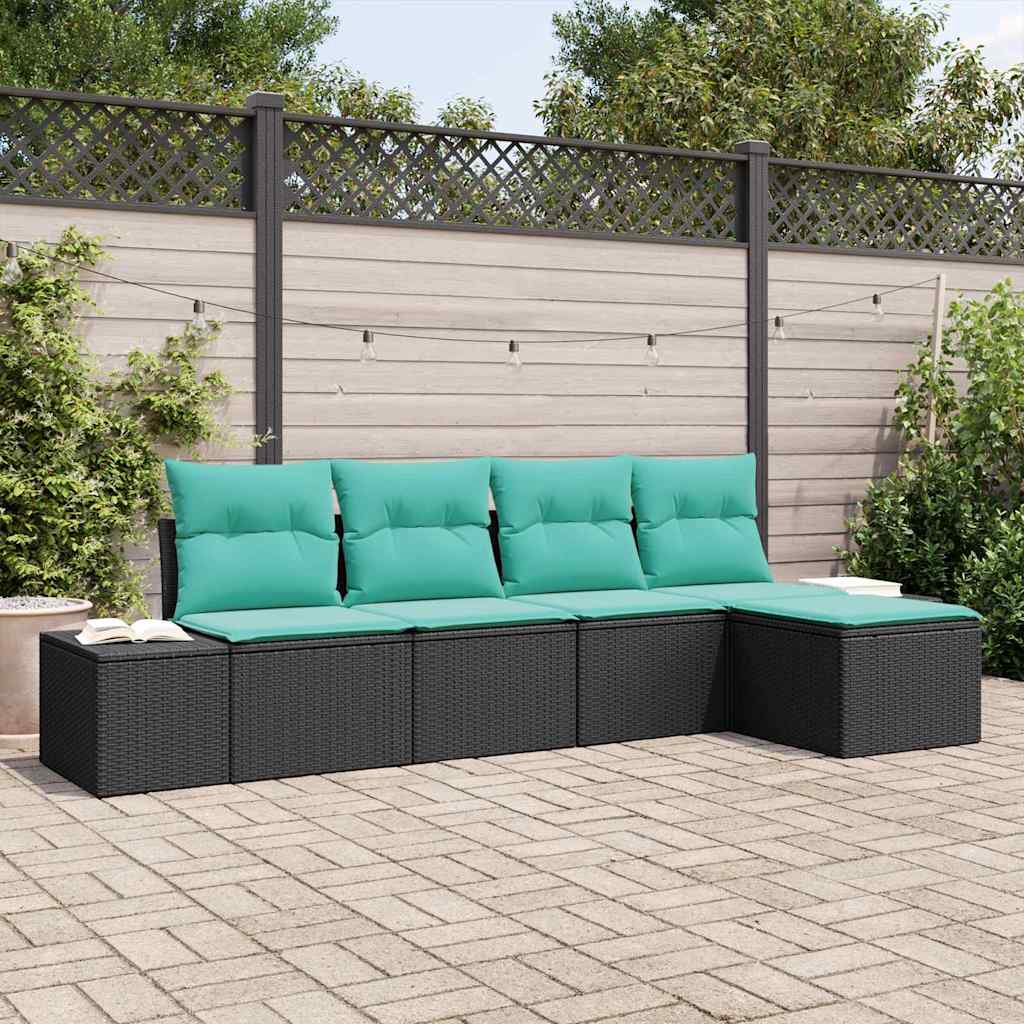 Tuin Sofa Set met kussen 5 pcs Zwart poly rattan – afbeelding 1