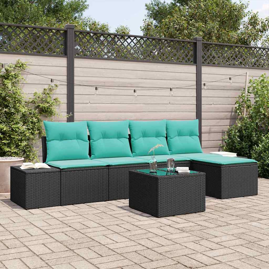 Tuin Sofa Set met kussen 6 pcs Zwart poly rattan – afbeelding 1