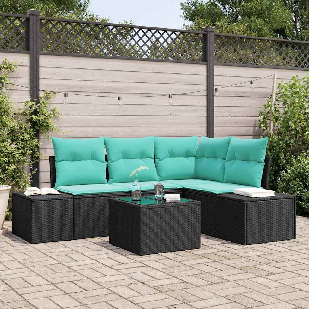 Tuin Sofa Set met kussen 5 pcs Zwart poly rattan – afbeelding 1
