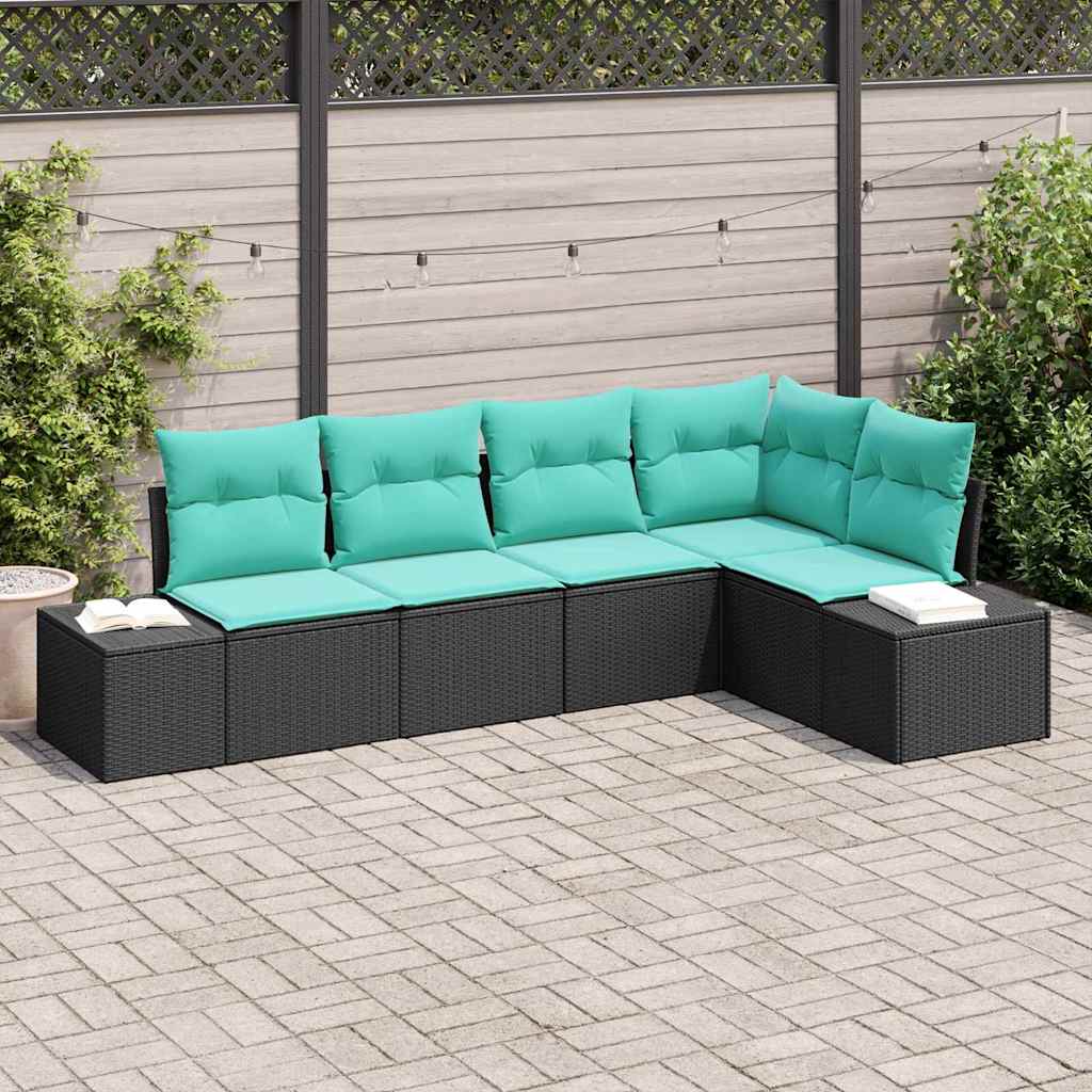 Tuin Sofa Set met kussen 5 pcs Zwart poly rattan – afbeelding 1