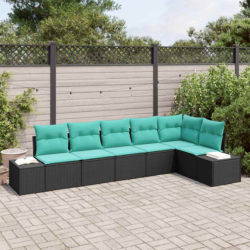 Tuin Sofa Set met kussen 6 pcs Zwart poly rattan – afbeelding 1