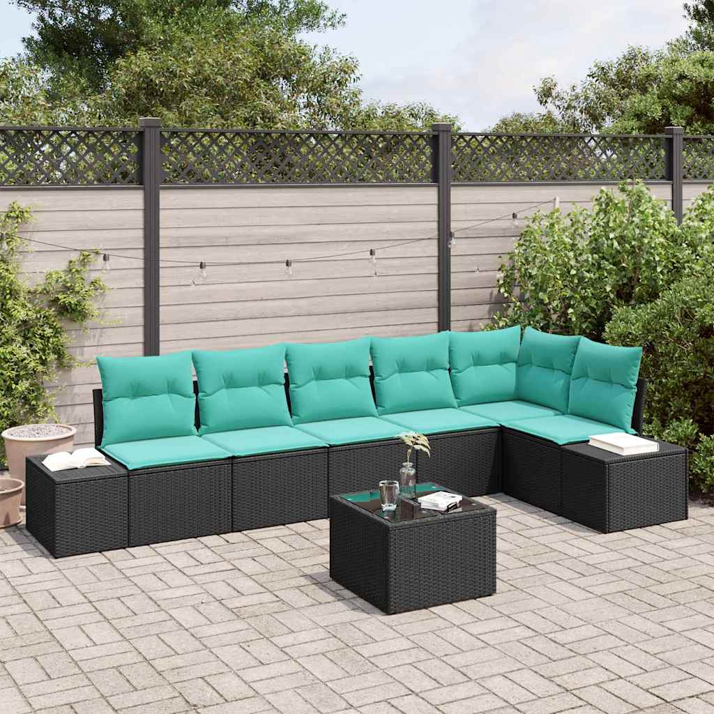Tuin Sofa Set met kussen 7 pcs Zwart poly rattan – afbeelding 1