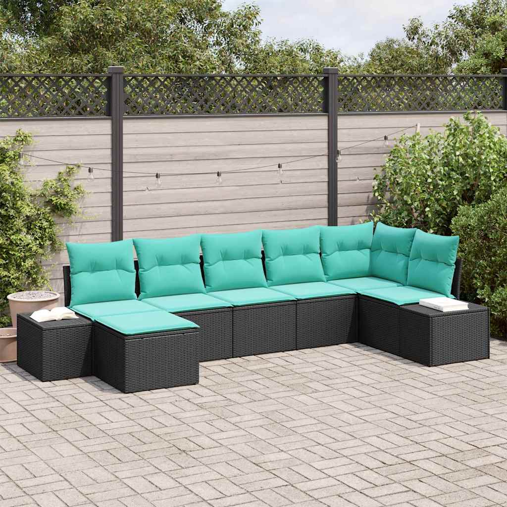 Tuin Sofa Set met kussen 7 pcs Zwart poly rattan – afbeelding 1