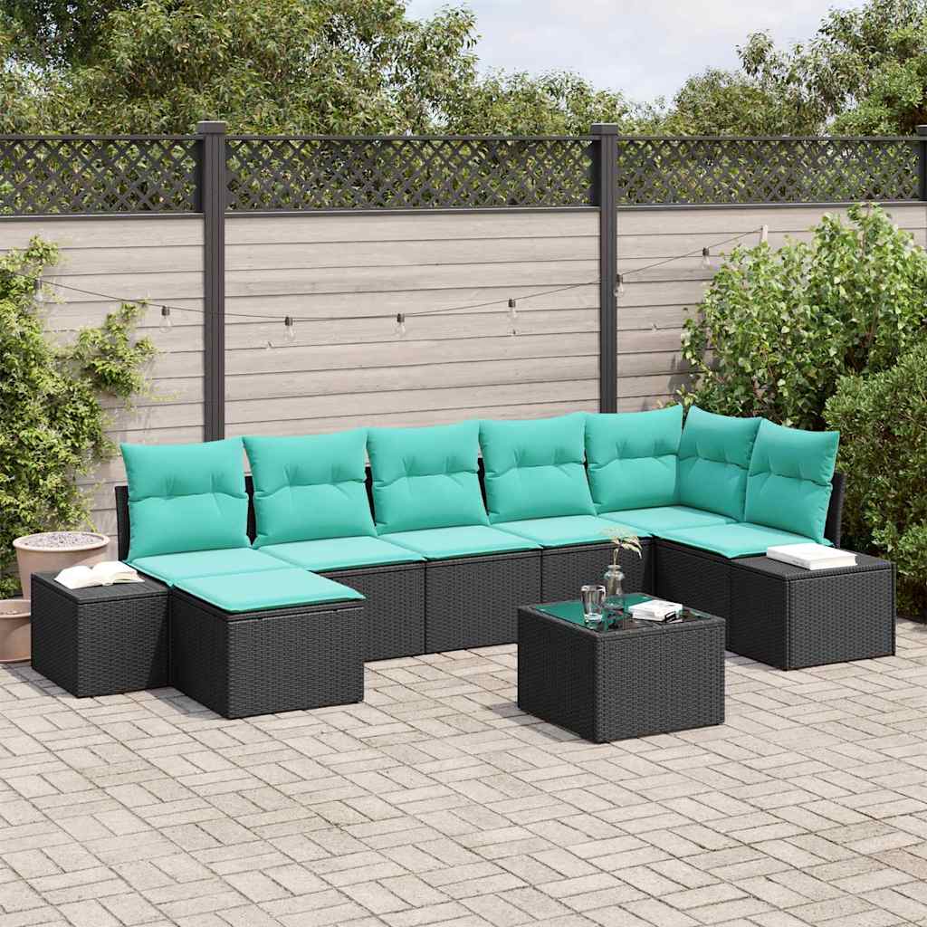Tuin Sofa Set met kussen 8 pcs Zwart poly rattan – afbeelding 1