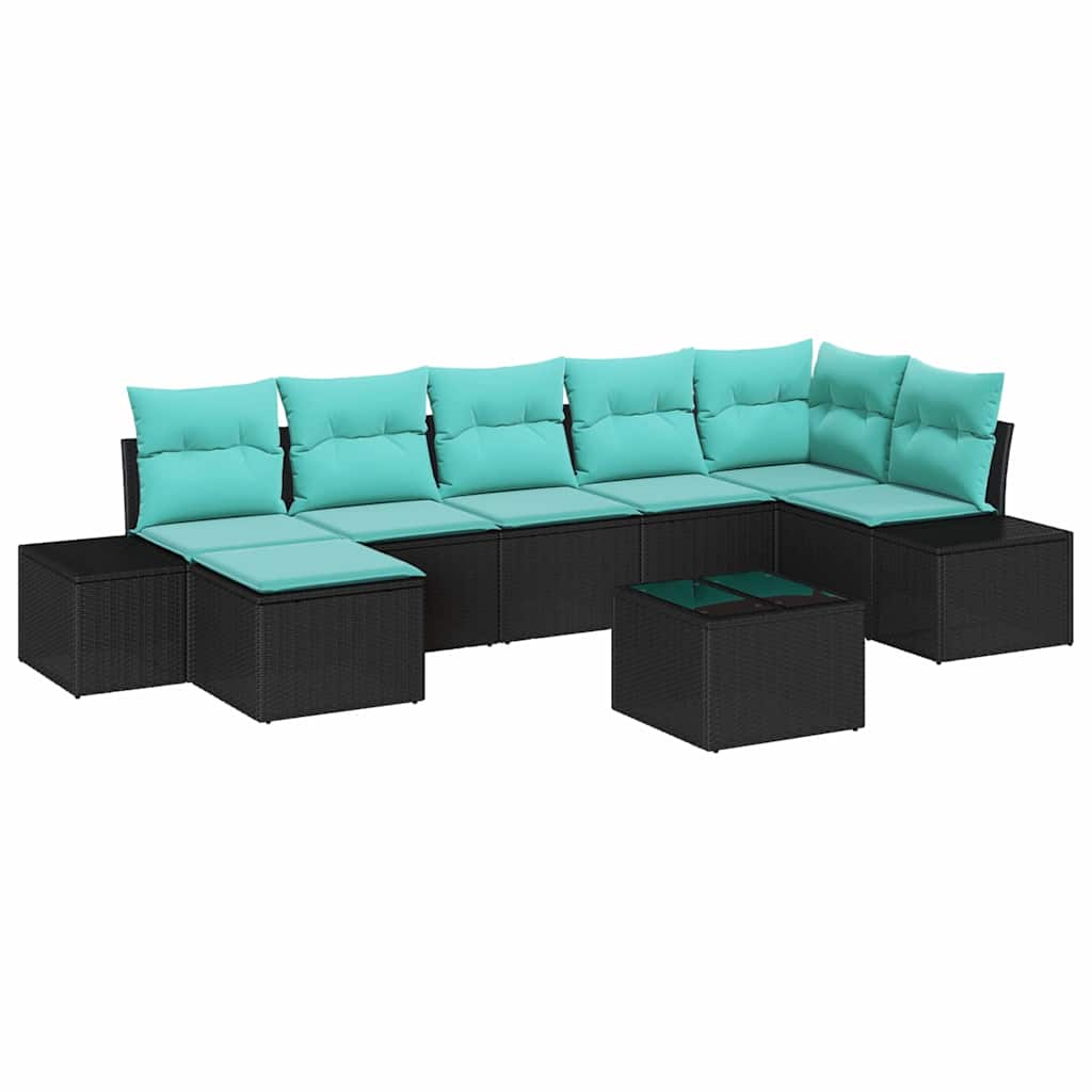 Tuin Sofa Set met kussen 8 pcs Zwart poly rattan – afbeelding 2
