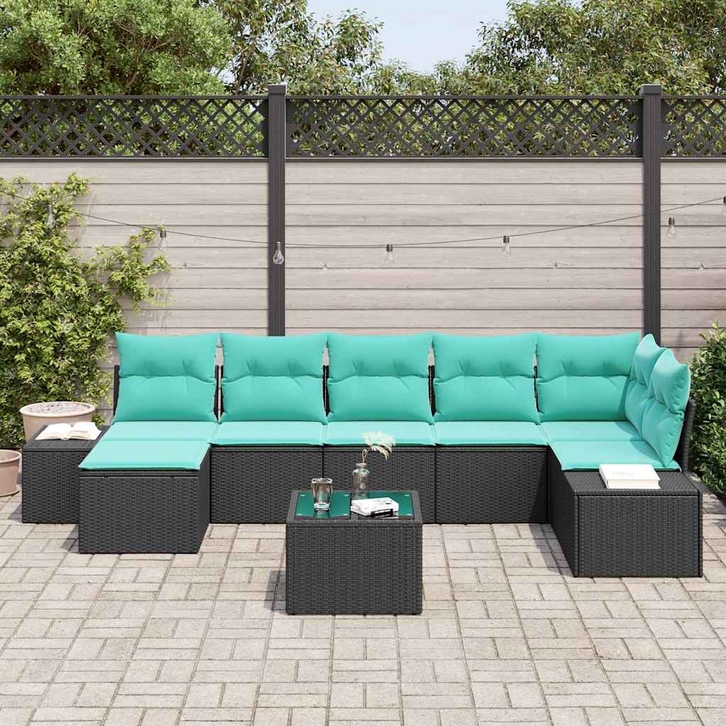 Tuin Sofa Set met kussen 8 pcs Zwart poly rattan – afbeelding 3