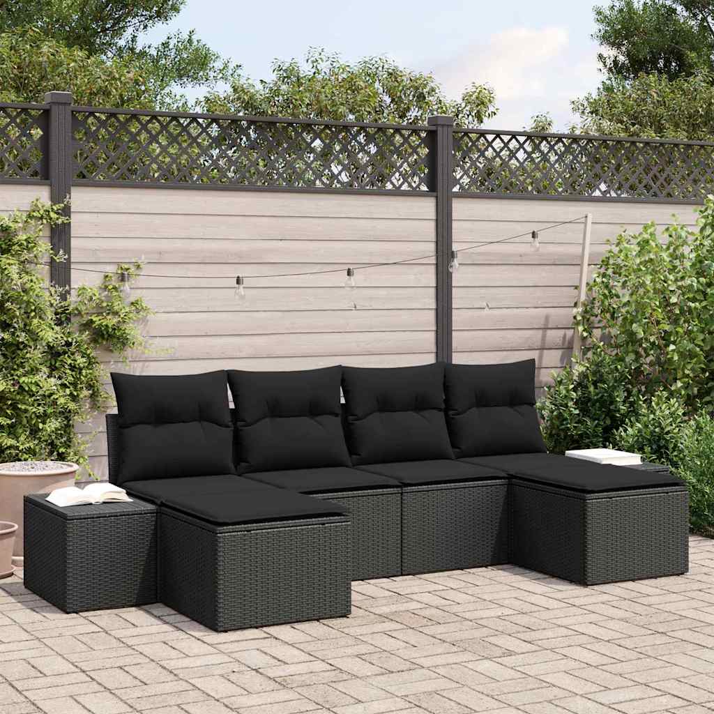 Tuin Sofa Set met kussen 6 pcs Zwart poly rattan – afbeelding 1