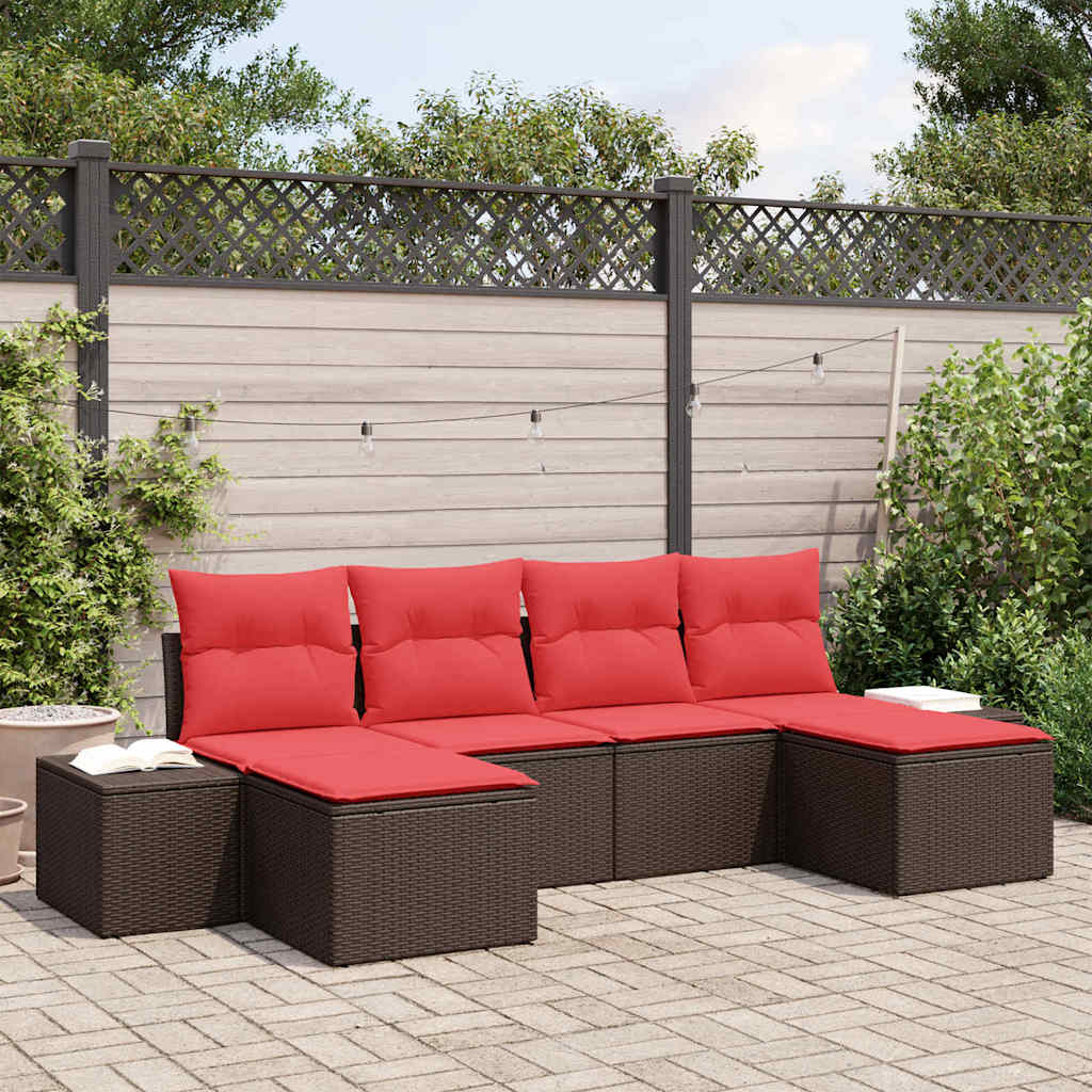 Tuin Sofa Set met kussen 6 pcs Bruin poly rattan – afbeelding 1