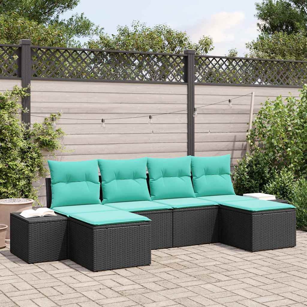Tuin Sofa Set met kussen 6 pcs Zwart Poly riet – afbeelding 1
