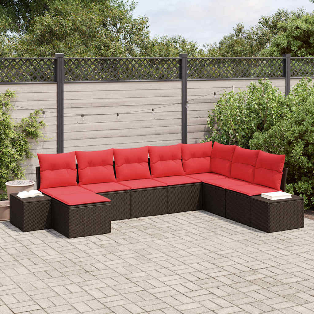 Tuin Sofa Set met kussen 8 pcs Bruin poly rattan – afbeelding 1