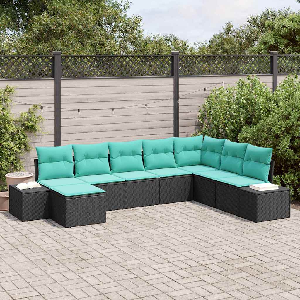 Tuin Sofa Set met kussen 8 pcs Zwart poly rattan – afbeelding 1