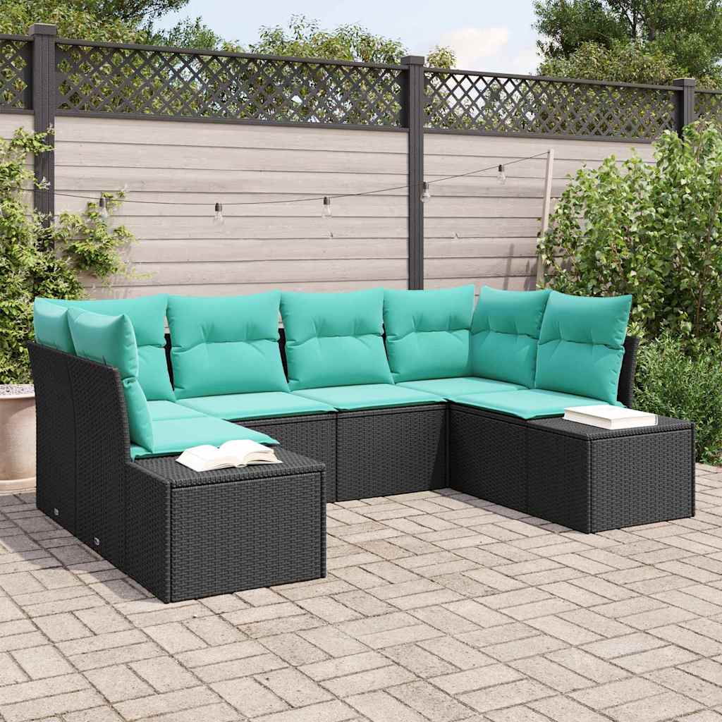 Tuin Sofa Set met kussen 6 pcs Zwart poly rattan – afbeelding 1