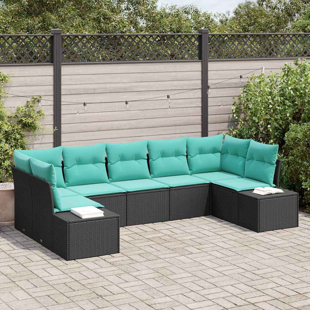 Tuin Sofa Set met kussen 7 pcs Zwart poly rattan – afbeelding 1