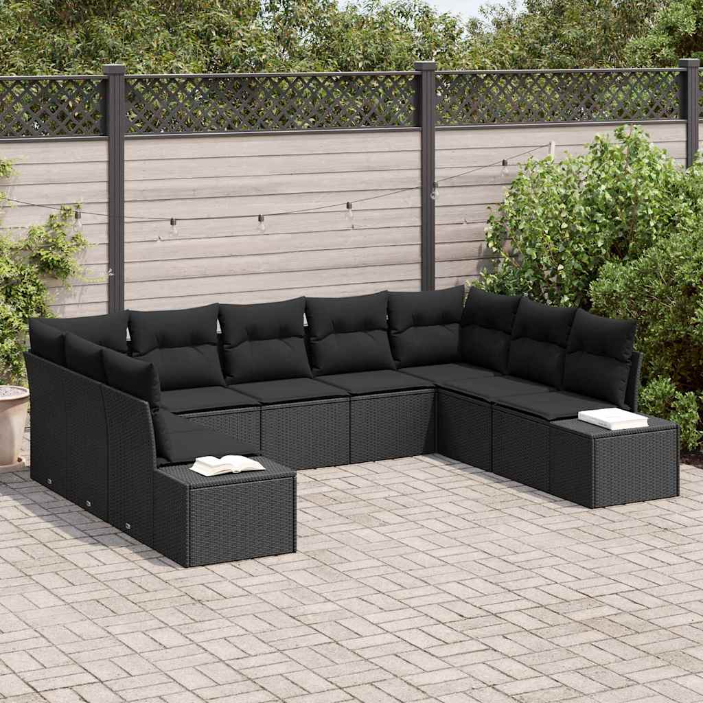 Tuin Sofa Set met kussen 9 pcs Zwart poly rattan – afbeelding 1