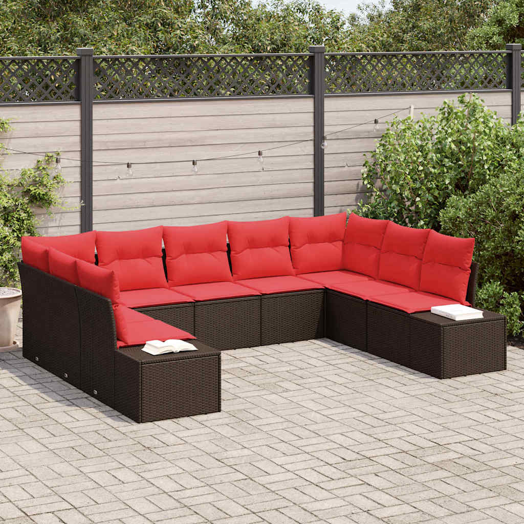 Tuin Sofa Set met kussen 9 pcs Bruin poly rattan