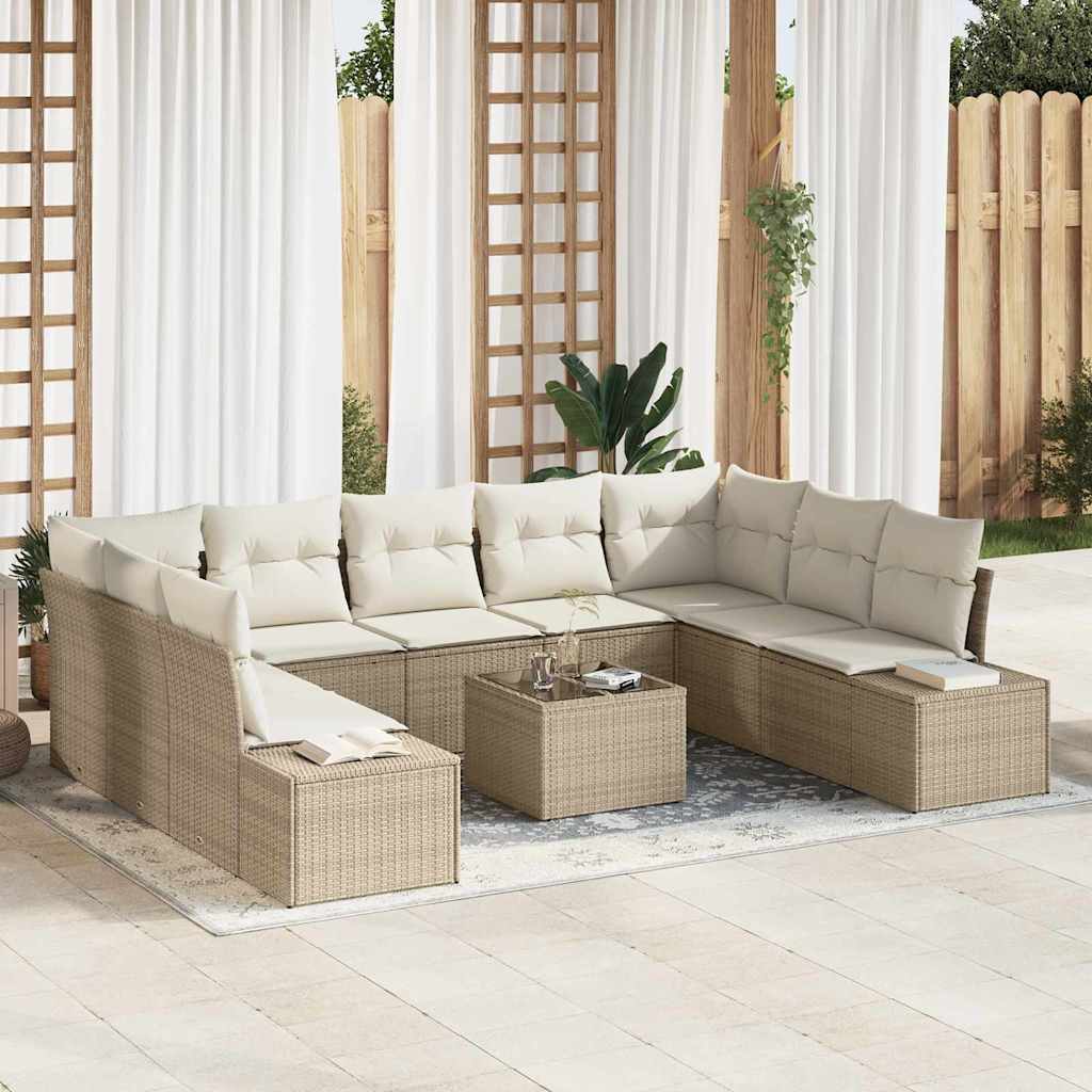 Tuin Sofa Set met kussen 10 pcs Beige poly rattan