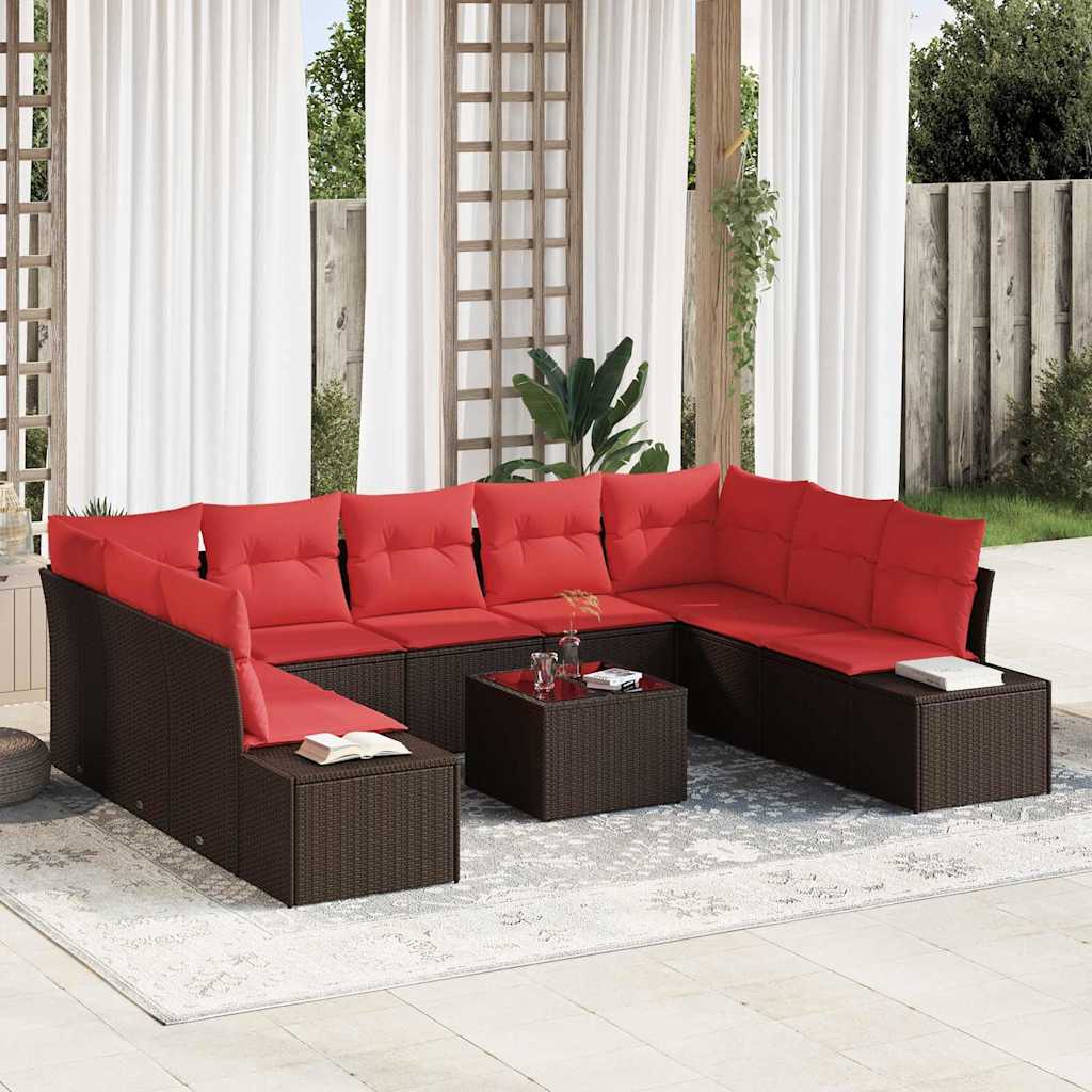Tuin Sofa Set met kussen 10 pcs Bruin poly rattan – afbeelding 1
