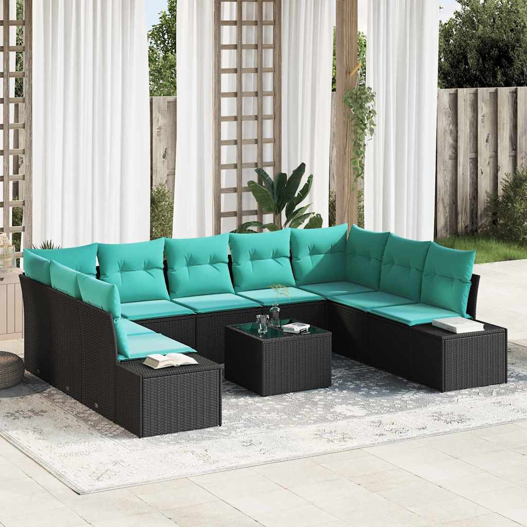 Tuin Sofa Set met kussen 10 pcs Zwart poly rattan – afbeelding 1