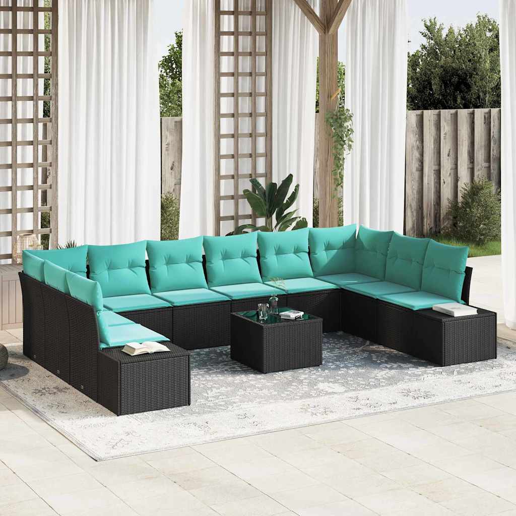 Tuin Sofa Set met kussen 11 pcs Zwart poly rattan – afbeelding 1