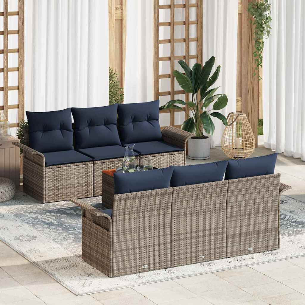 Tuinbankenset met kussen 7 pcs Grijs poly rattan – afbeelding 1
