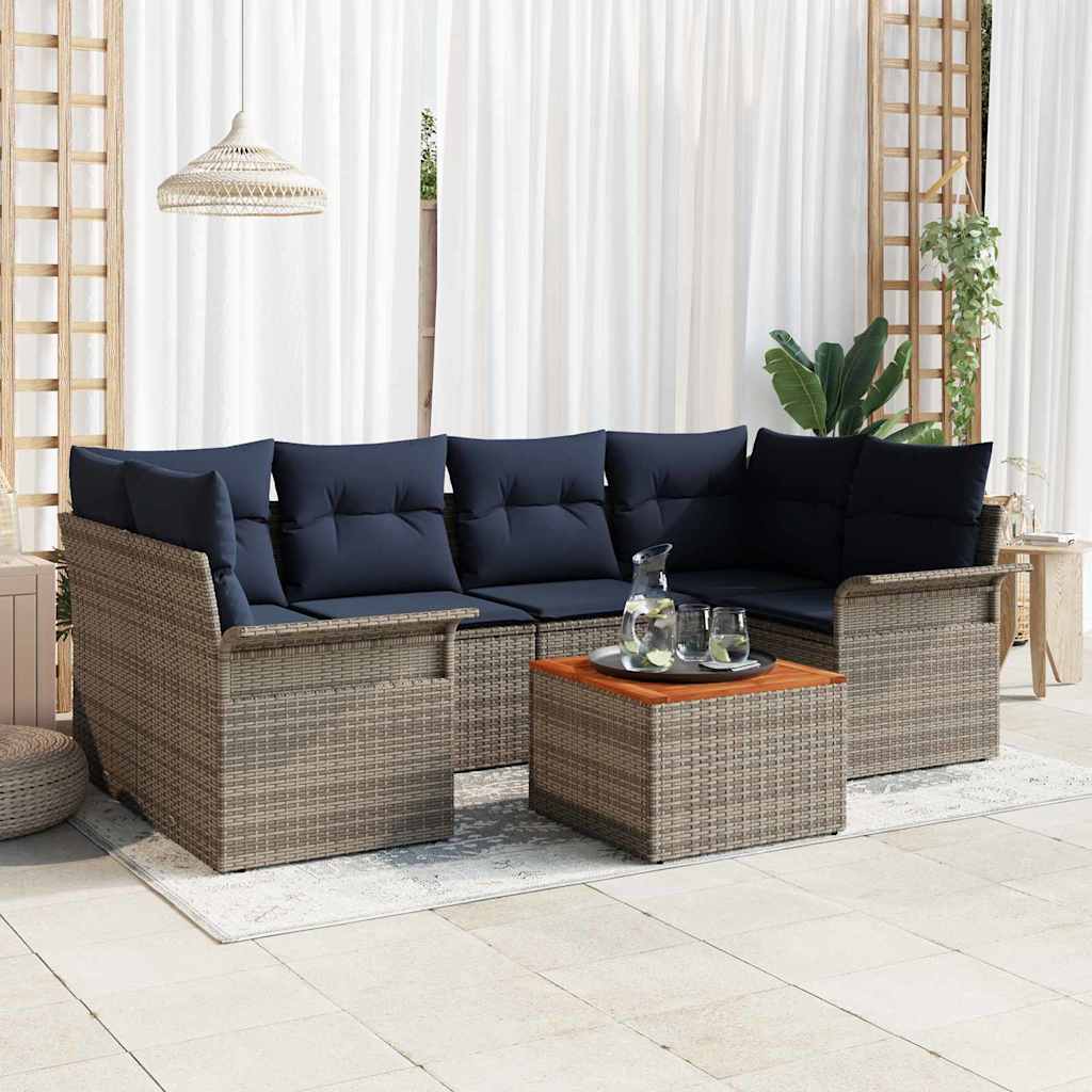 Tuinbankenset met kussen 7 pcs Grijs poly rattan – afbeelding 1
