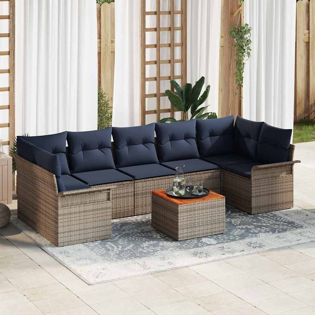 Tuinbankenset met kussen 8 pcs Grijs poly rattan – afbeelding 1