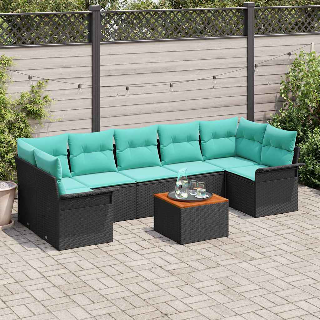 Tuinbankenset met kussen 8 pcs Zwart poly rattan – afbeelding 1