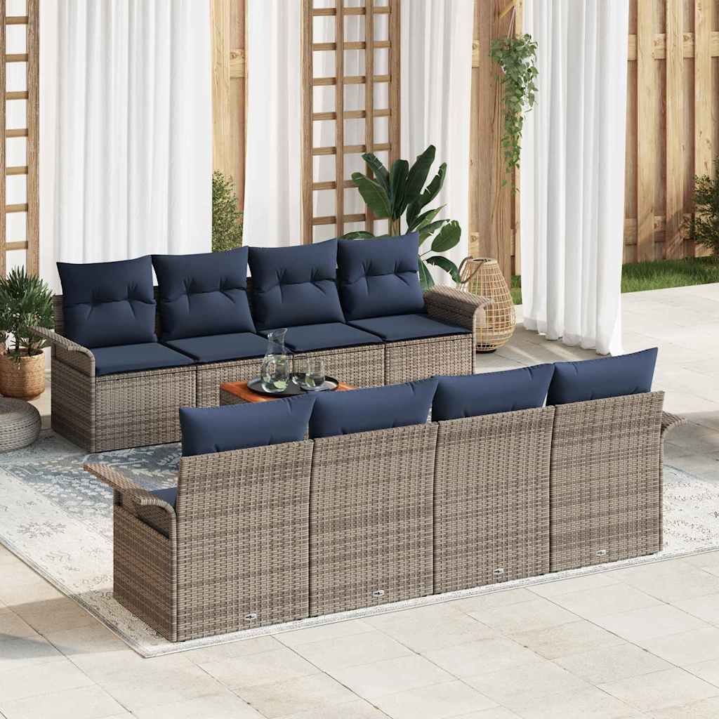 Tuinbankenset met kussen 9 pcs Grijs poly rattan – afbeelding 1