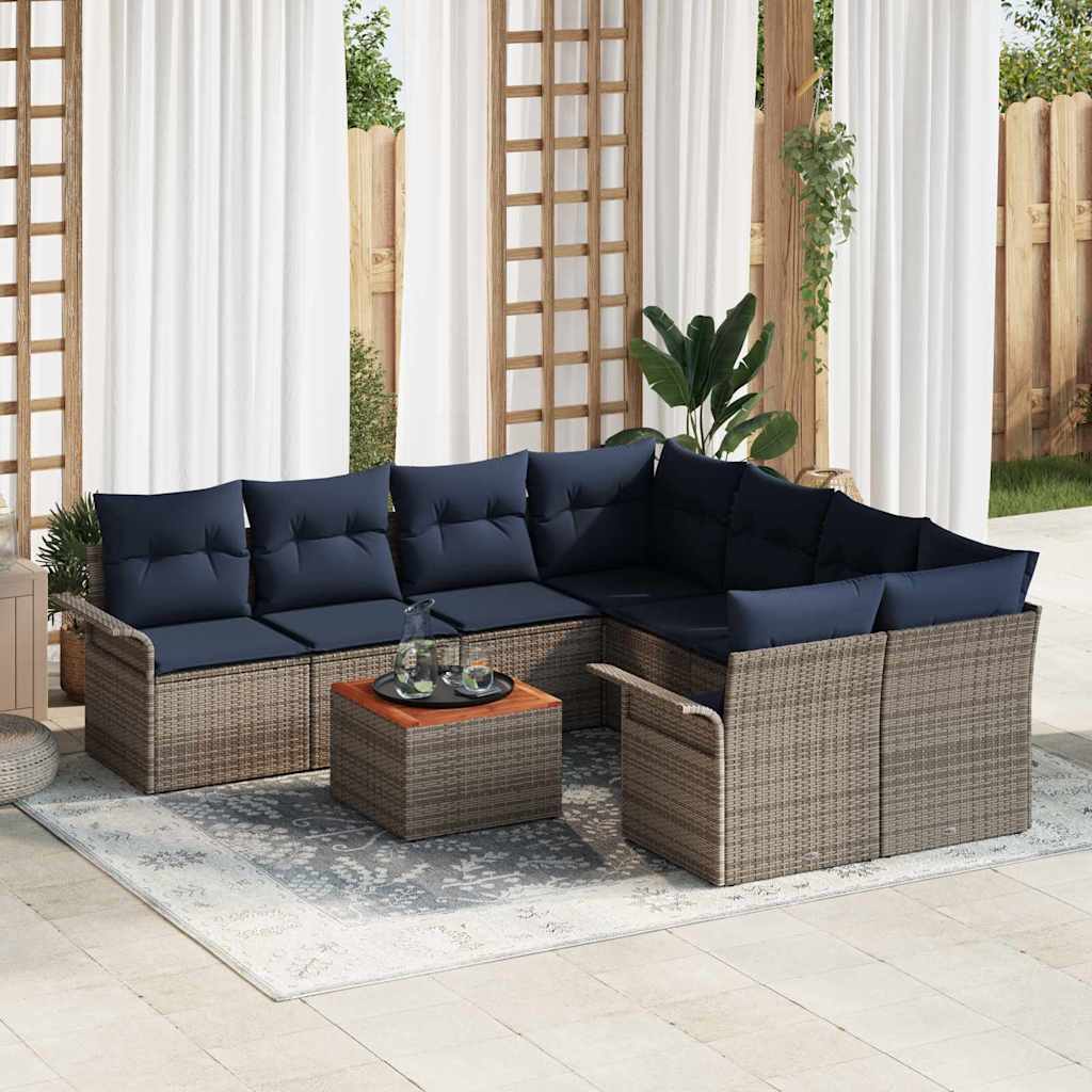 Tuinbankenset met kussen 9 pcs Grijs poly rattan – afbeelding 1