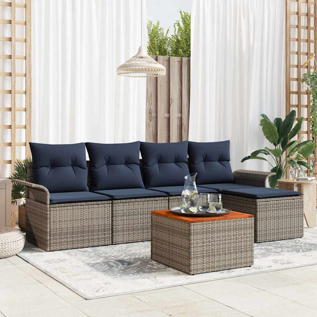 Tuinbankenset met kussen 6 pcs Grijs poly rattan