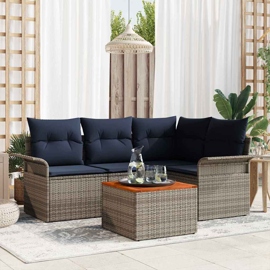Tuinbankenset met kussen 5 pcs Grijs poly rattan