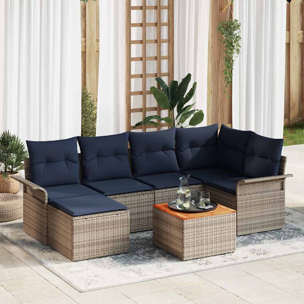 Tuinbankenset met kussen 7 pcs Grijs poly rattan – afbeelding 1